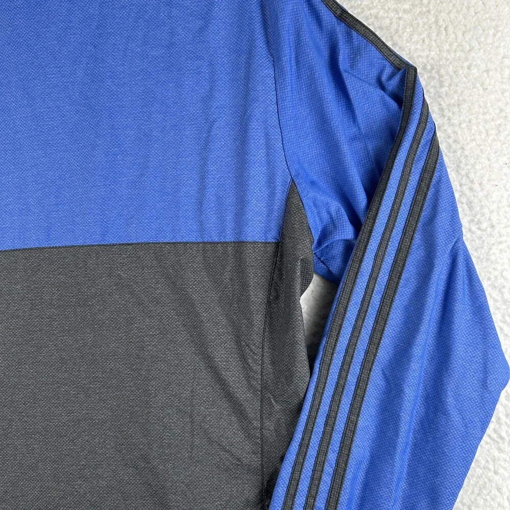 Adidas Jacket Mens Medium Blue Gray Hooded 3 Stripes Windbreaker Zip Up Athletic